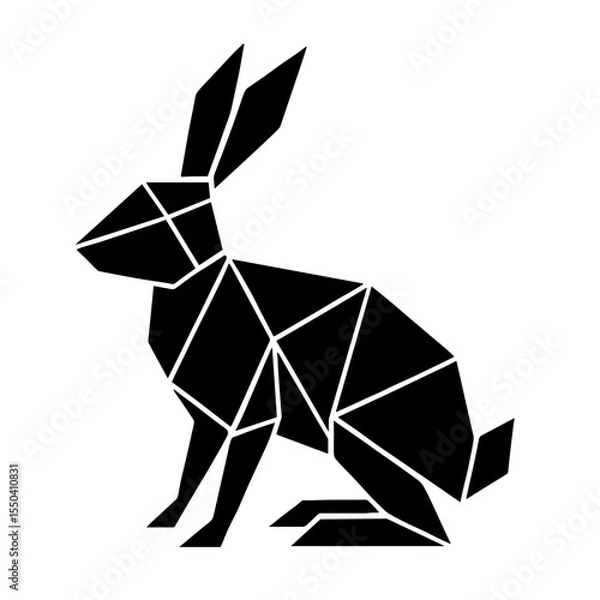 Fototapeta A minimalist geometric rabbit, rendered in stark black lines, conveys a modern and artistic representation of nature, its form constructed from sharp angles and bold shapes.