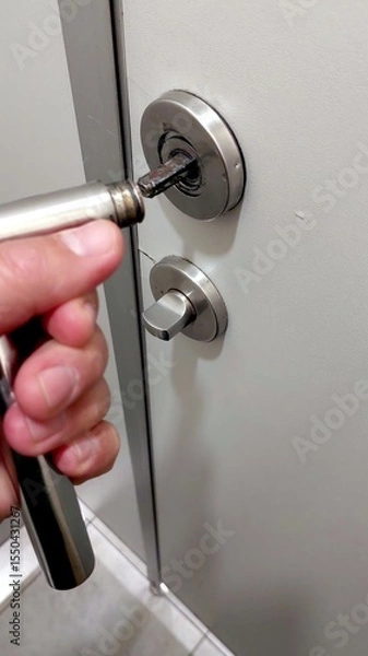 Obraz Handle Detached From the Door as a Person Attempts to Reattach It in a Residential Setting