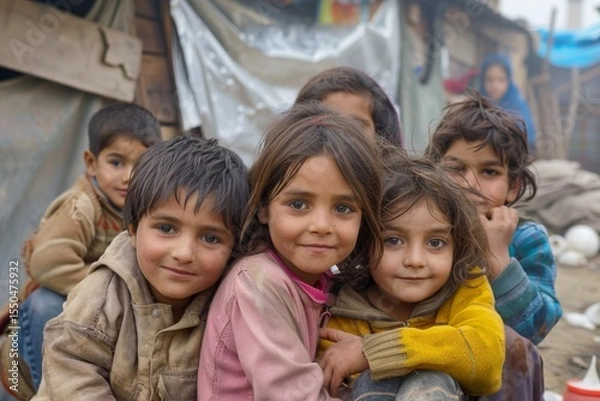 Fototapeta Unidentified Nepalese children in the village circa October 2013 in Kathmandu.