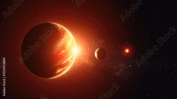 Obraz Cosmic event featuring planets aligning in vibrant display of colors, showcasing beauty of universe. scene captures essence of celestial wonder and exploration