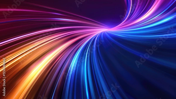 Obraz Vibrant display of colorful light trails creates dynamic and energetic atmosphere, showcasing blend of blue, purple, and orange hues. flowing lines evoke sense of movement and excitement