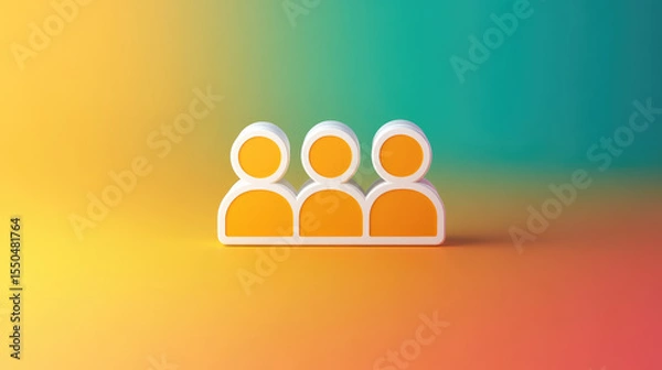 Obraz Three stylized figures in yellow against vibrant gradient background symbolize teamwork and collaboration. This conveys sense of unity and partnership in modern business context