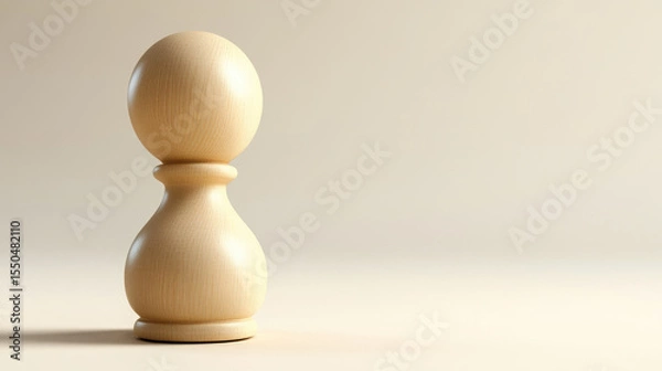 Obraz Wooden pawn piece stands elegantly against soft, neutral background, showcasing its smooth texture and natural finish. This simple yet striking design evokes feelings of strategy and contemplation