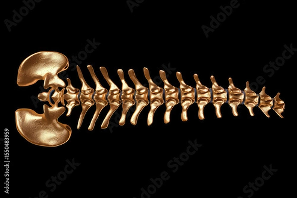 Obraz Detailed 3D rendering of human spinal cord with vertebrae, showcasing intricate structure and alignment of bones. image highlights natural curvature and anatomy, evoking sense of biological