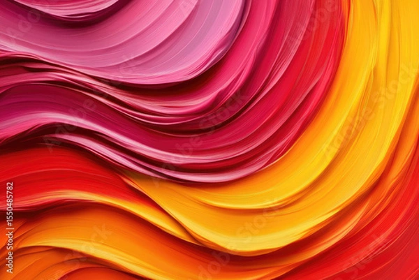 Obraz Vibrant abstract waves of pink, red, and yellow paint create dynamic and energetic composition, evoking warmth and creativity through smooth digital strokes