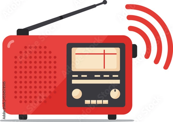 Obraz Isolated on white, this compact retro radio icon features an antenna and speaker, embodying vintage music technology