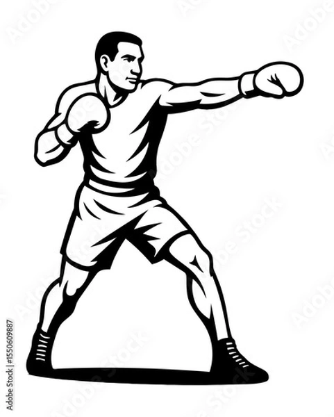 Obraz A man in a boxing ring with his hands up in the air