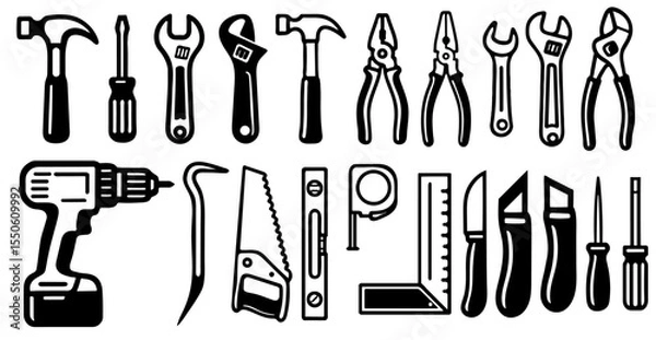 Obraz A collection of tools including a hammer, pliers, and a screwdriver
