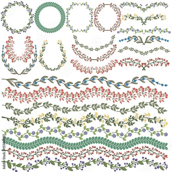 Fototapeta Set of vector colorful floral decorations. All brushes included.