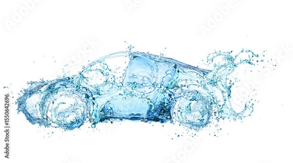 Fototapeta Abstract car shape made of dynamic water splashes. Represents clean energy, eco-friendly vehicles, or fluidity