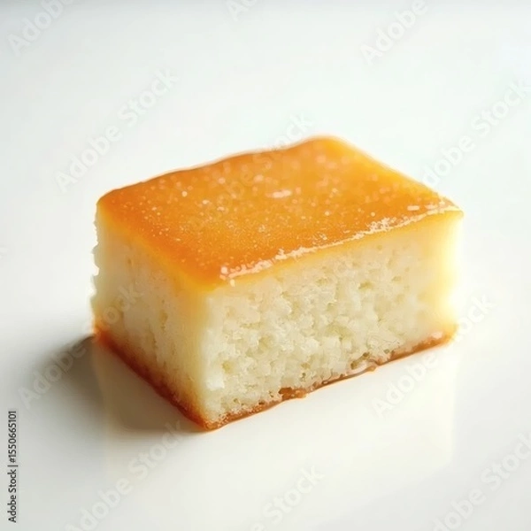 Fototapeta Rectangular Slice of Castella (Kasutera) Cake on White Background