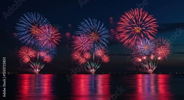 Obraz Vibrant Fireworks Display Over Water at Night
