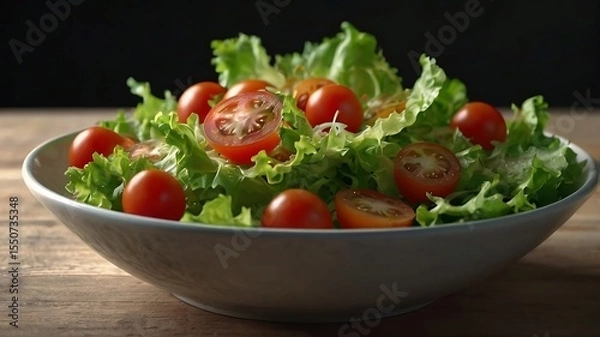 Fototapeta Bowl of Fresh Mixed Greens with Tomatoes. AI Generative