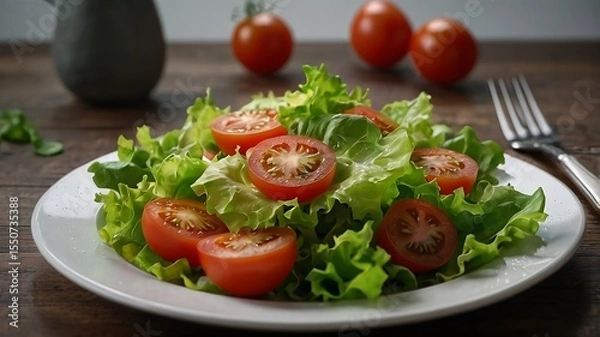 Fototapeta Bowl of Fresh Mixed Greens with Tomatoes. AI Generative