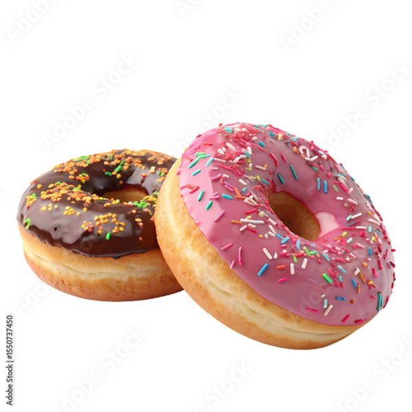Fototapeta Delicious glazed donuts with sprinkles a tempting treat of chocolate and pink frosting perfect for bakery menus or food blogs