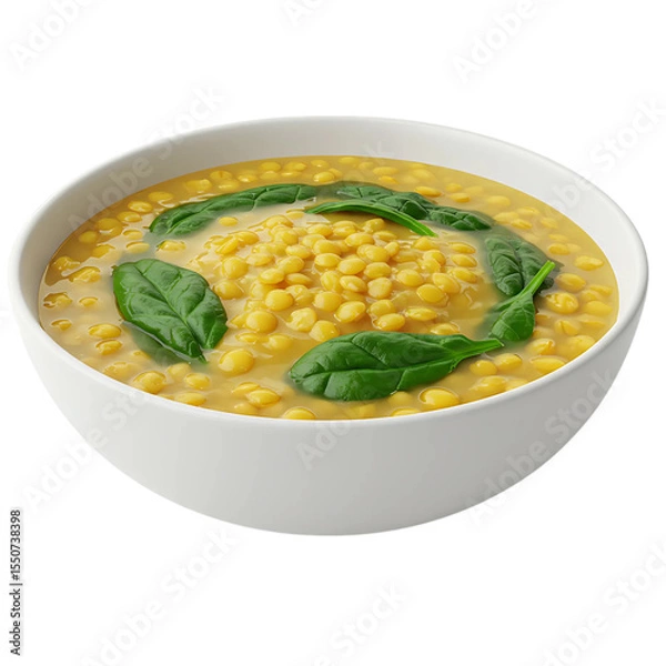 Fototapeta Creamy Lentil Soup with Spinach Garnish A flavorful and healthy vegan recipe perfect for a comforting meal featuring vibrant colors and textures