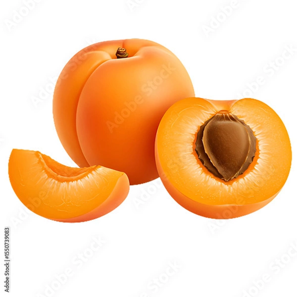 Fototapeta Juicy ripe apricots fruit photography showcasing a whole apricot halved apricot and a slice perfect for food blogs recipes and healthy eating websites