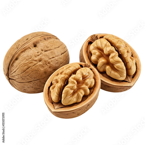 Fototapeta Delicious Walnuts in Shell and Cracked Open Showing Nutritious Kernels Close Up