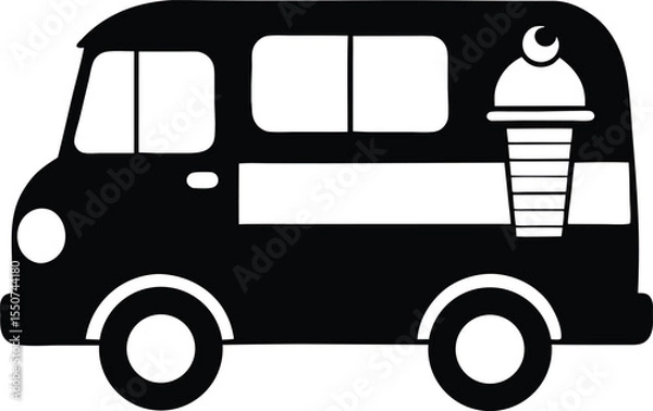 Obraz Old-fashioned ice cream van silhouette - minimalist vendor vehicle, EPS JPEG PNG