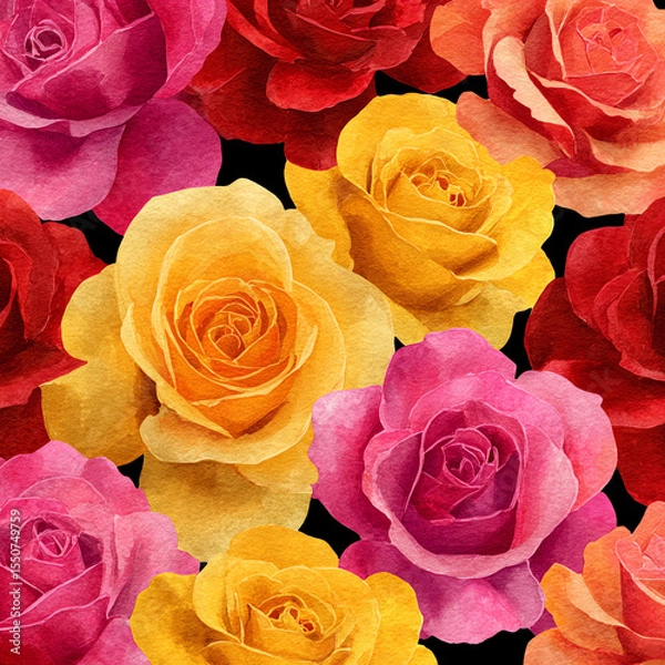 Obraz A bunch of roses in various colors, including yellow, pink, and red