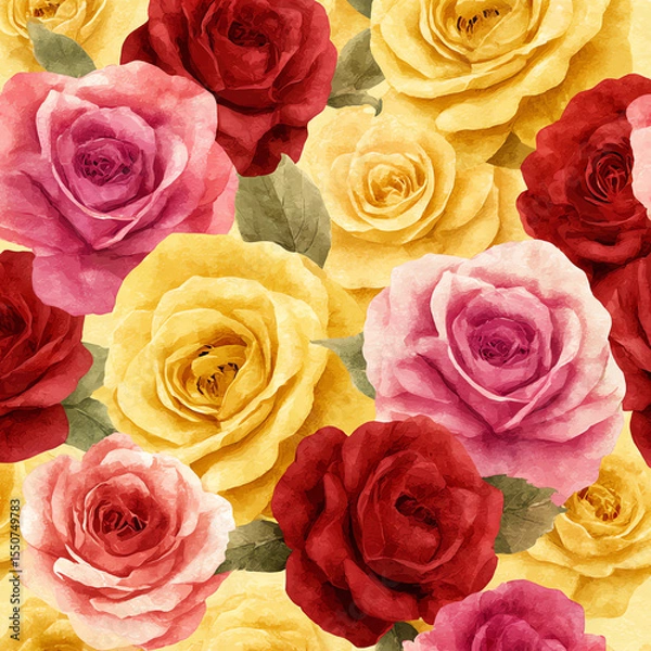 Obraz A bunch of roses in various colors, including pink, yellow, and red