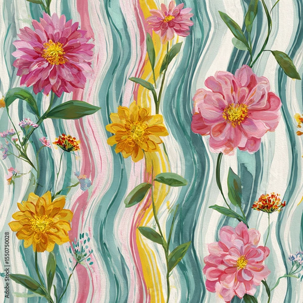 Obraz A painting of flowers with a blue stripe