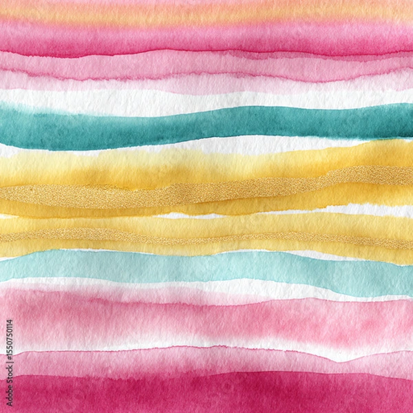 Obraz A painting of a striped background with gold and pink colors