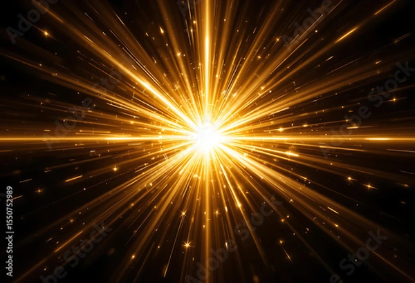 Fototapeta Golden Light Burst Energy Effect. Glowing Radiant Starburst on Dark Background. Abstract Magical Flash Overlay for Digital Art.perfect for overlays, fantasy scenes, or graphic effects"
