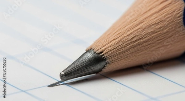 Fototapeta Macro shot of a pencil drawing a line on graph paper, showcasing detail and texture.