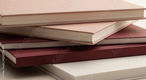 Fototapeta Stack of Elegant Hardcover Books in Earthy Tones, Close-Up View