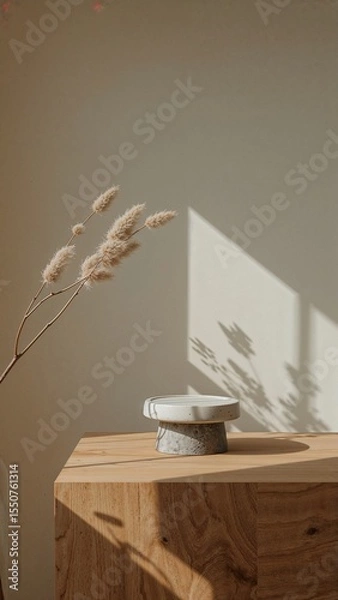 Fototapeta Minimal home background with wooden product stand