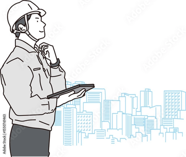 Obraz 上を見る作業服を着た男性のイラスト素材