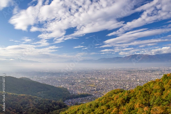 Obraz 八王子山（白山）から望む甲府盆地と南アルプスの展望