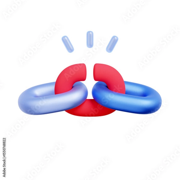 Fototapeta 3D icon of a broken chain link. For weakness, vulnerability, security breach, and system failure points.
