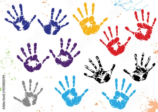 Fototapeta Colorful Hand drawn Hand-print Clip-art Vector