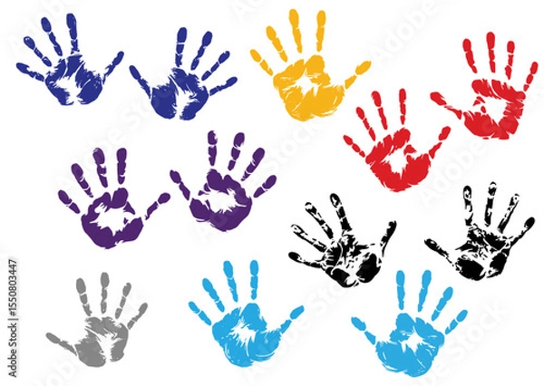 Fototapeta Colorful Hand drawn Hand-print Clip-art Vector