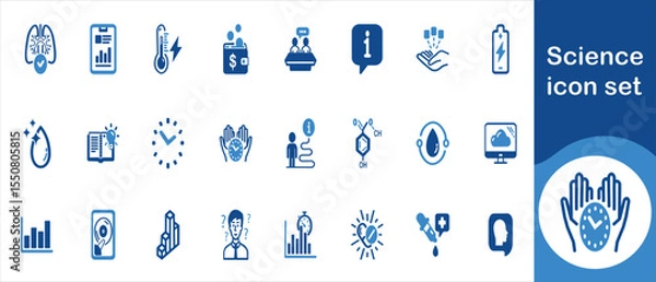 Fototapeta Science icon set, growth, chart, symbol, biotechnology, education, danger, lab, research, experiment, school, DNA, app, toxic, biology, test, tools and more