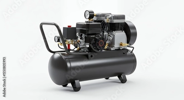 Obraz Black air compressor isolated on white background