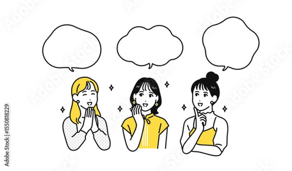 Obraz 笑顔 解決 若い女性 ふきだし セット