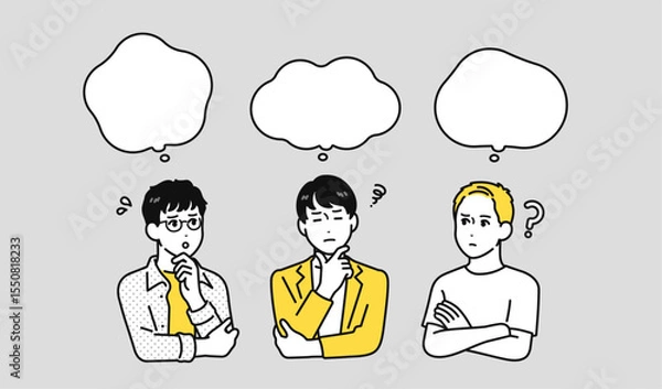 Obraz 若い男性 悩む 考える 吹き出し セット