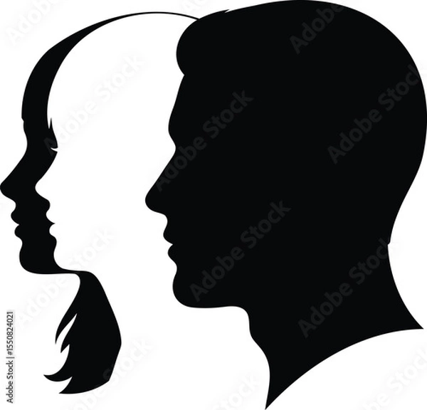 Obraz Black and White Silhouettes of a Man's and a Woman's Profile Faces Juxtaposed Together