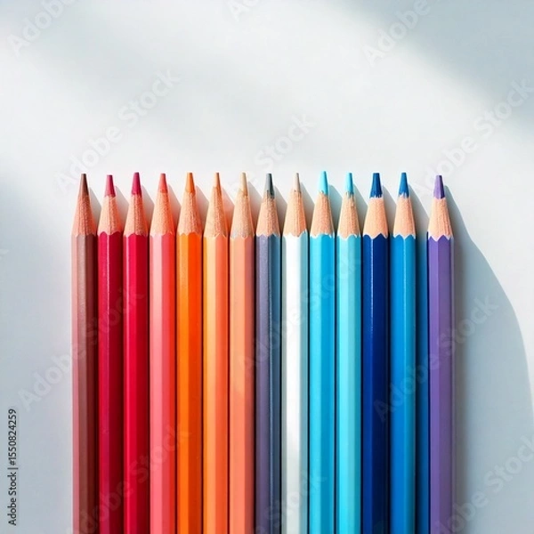 Obraz Lápices de colores ordenados sobre fondo blanco