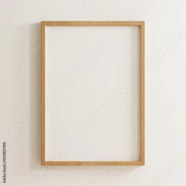 Obraz Empty poster mockup with vertical wooden frame- 3D rendering