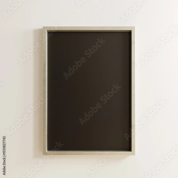 Fototapeta Minimalist vertical black picture frame on beige wall- 3D rendering