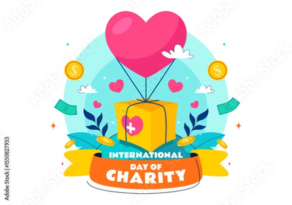 Obraz International Day of Charity Vector Illustration on September 5th Featuring a Donation Package and Love Concept by a Volunteer in a Flat Background