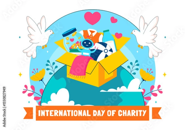 Obraz International Day of Charity Vector Illustration on September 5th Featuring a Donation Package and Love Concept by a Volunteer in a Flat Background