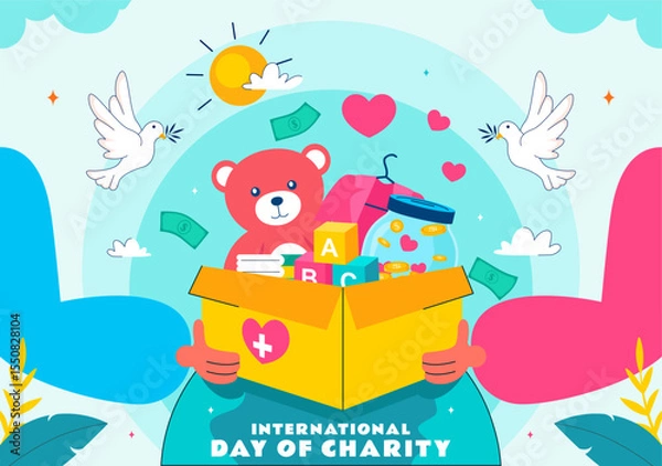 Obraz International Day of Charity Vector Illustration on September 5th Featuring a Donation Package and Love Concept by a Volunteer in a Flat Background