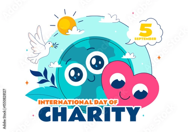 Obraz International Day of Charity Vector Illustration on September 5th Featuring a Donation Package and Love Concept by a Volunteer in a Flat Background
