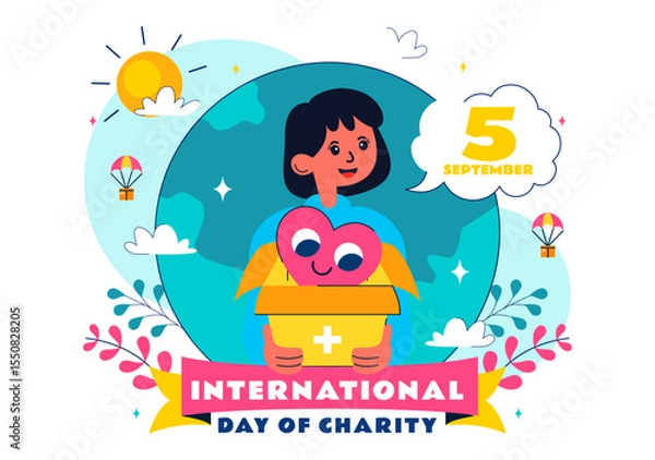 Obraz International Day of Charity Vector Illustration on September 5th Featuring a Donation Package and Love Concept by a Volunteer in a Flat Background