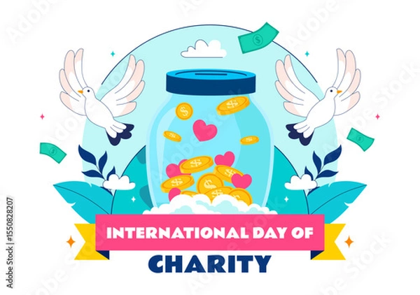 Obraz International Day of Charity Vector Illustration on September 5th Featuring a Donation Package and Love Concept by a Volunteer in a Flat Background